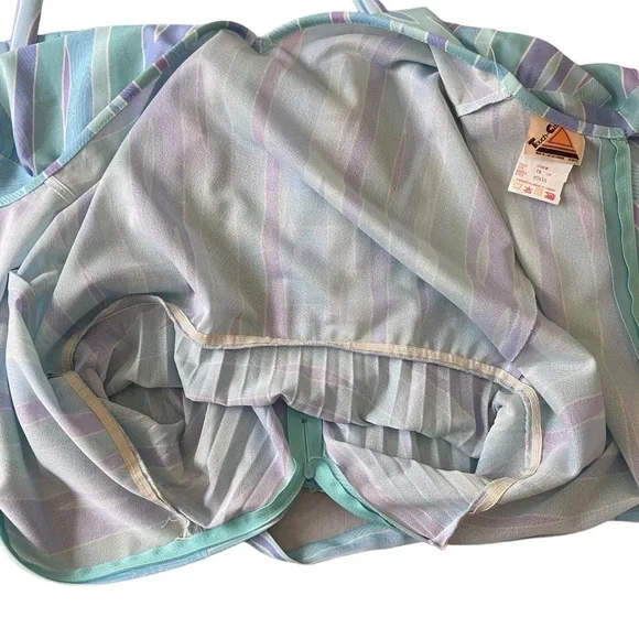 Vintage dress Touch Class pleated A-line pastel pink blue green belted size 14 - Picture 7 of 15